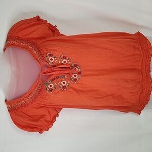 🌟Old Navy Women's Orange Embroidered  Short Sleeve Blouse🌟